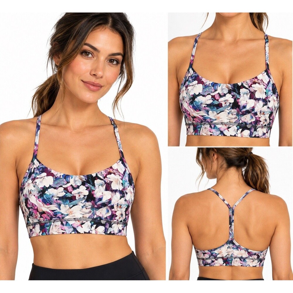 Lululemon Flow Y Sports Bra Petite Fleur Purple Black Floral Multicolor Size 4